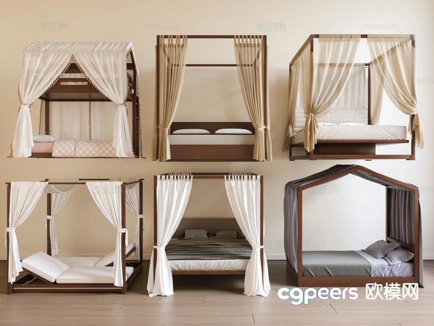 New Chinese style curtain bed curtain double bed 3d model