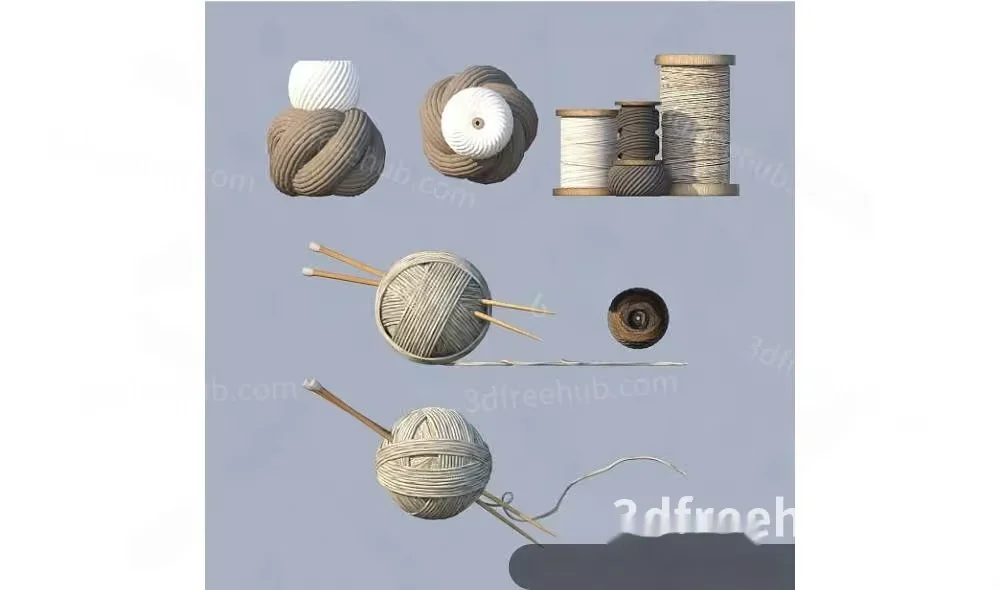 Yarn And Knitting Needles 3D Model – 13262 – VRAY Render