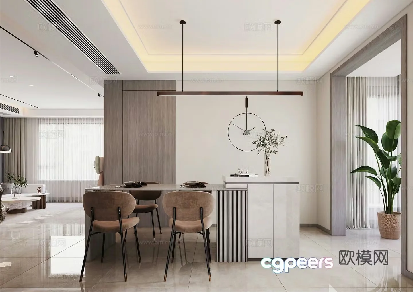 Modern restaurant island bar simple potted modern living dining table G5513d model