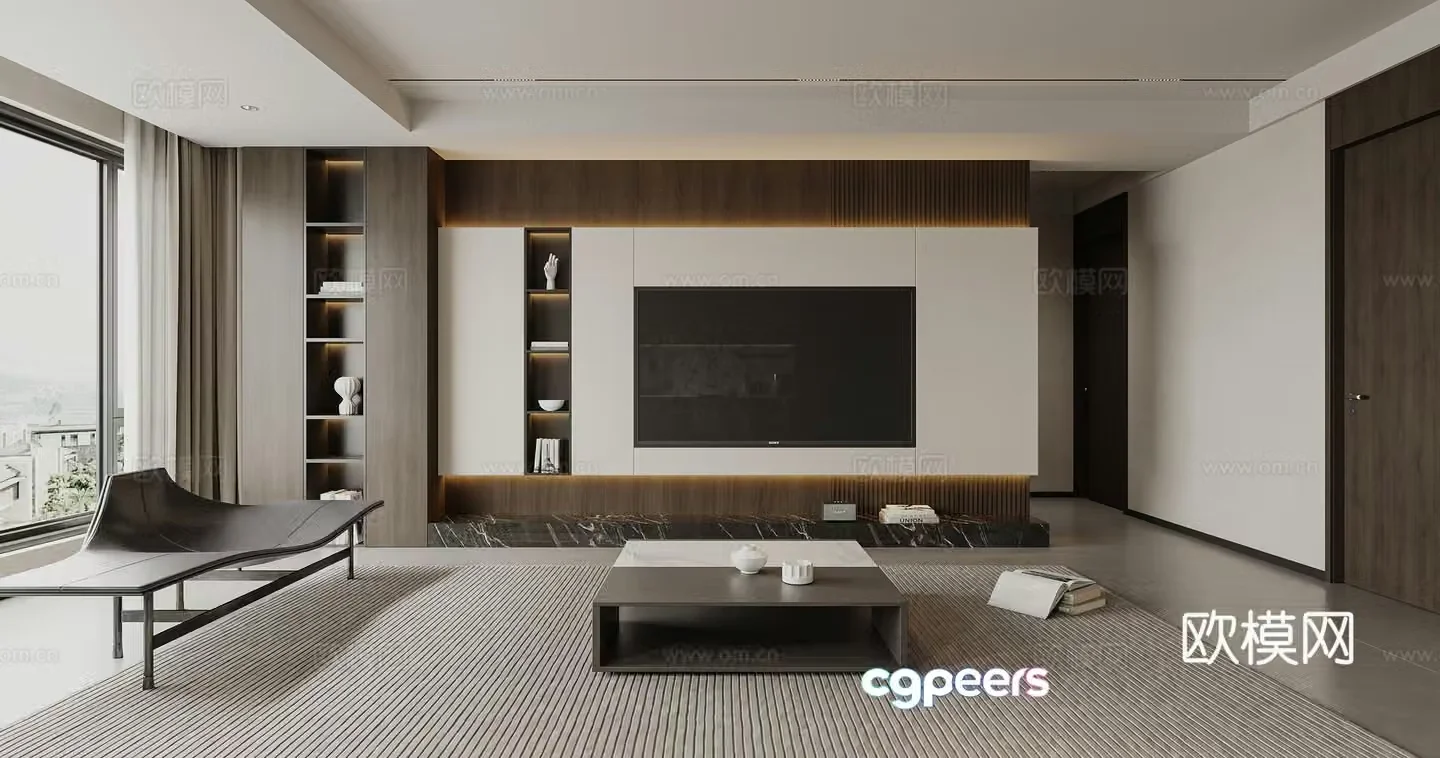 Modern retro living and dining room 3d model