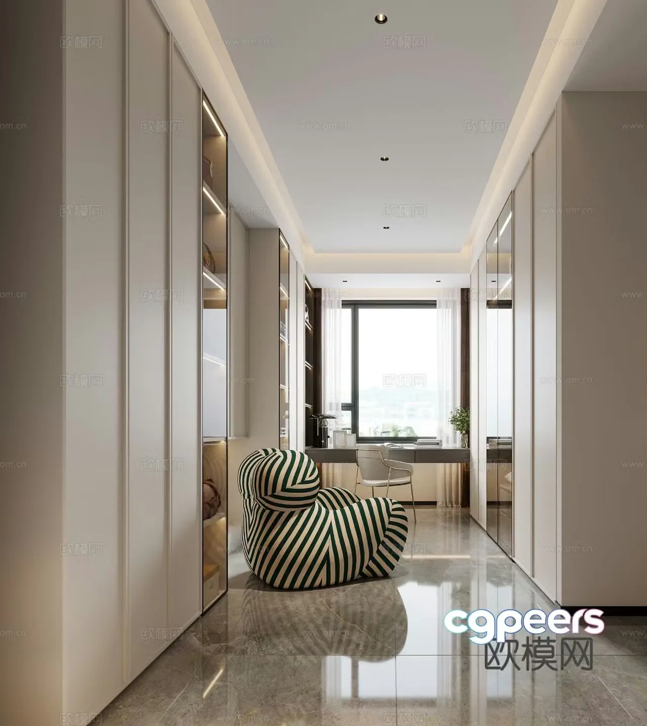 Modern minimalist cloakroom Cream trench coatroom Italian cloakroom 3d model