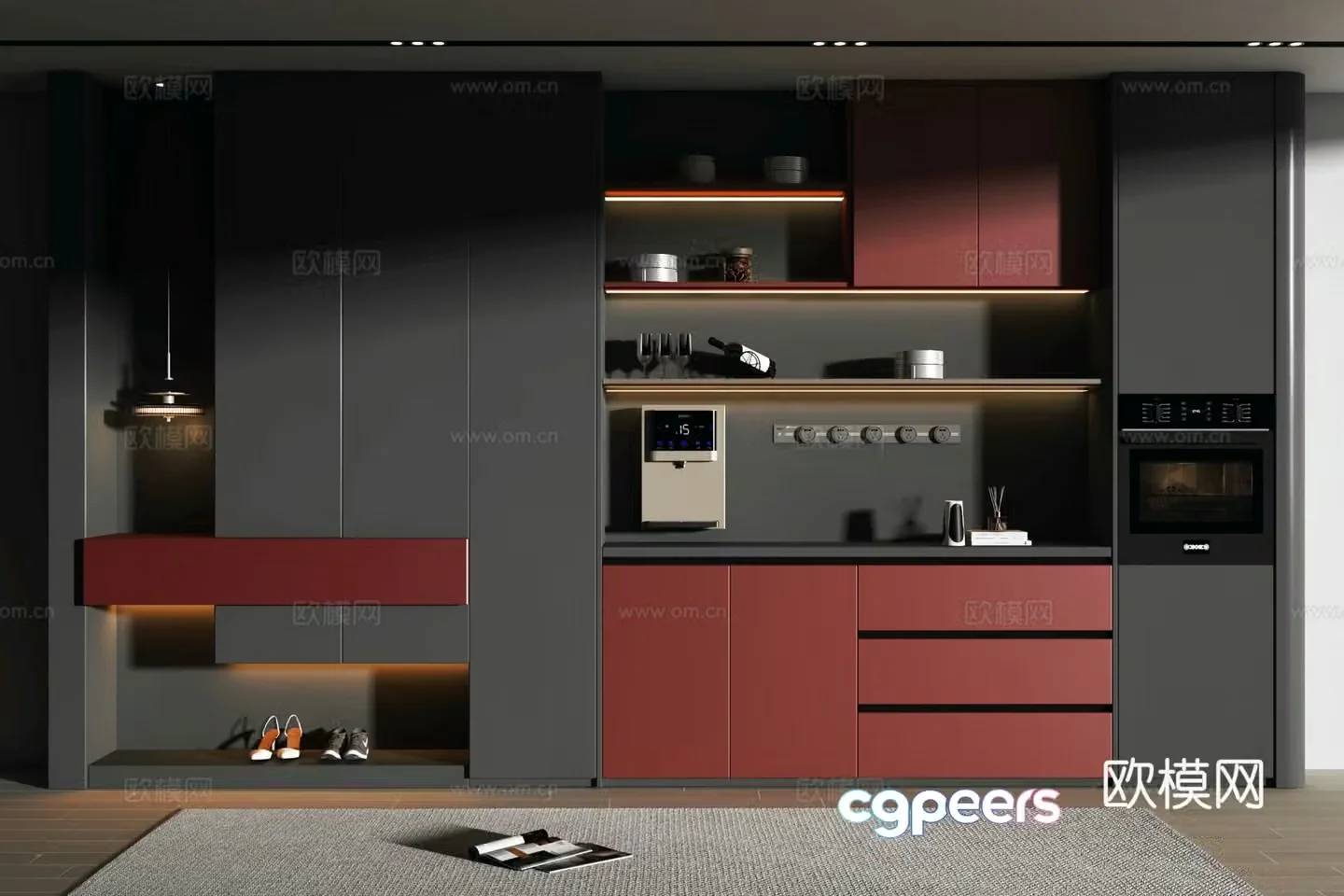 Modern wine cabinet and shoe cabinet integrated 3D model