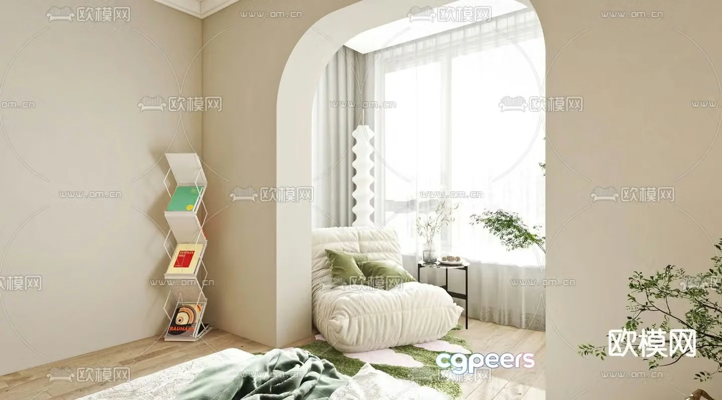 Cream style sofa lazy sofa 3d model