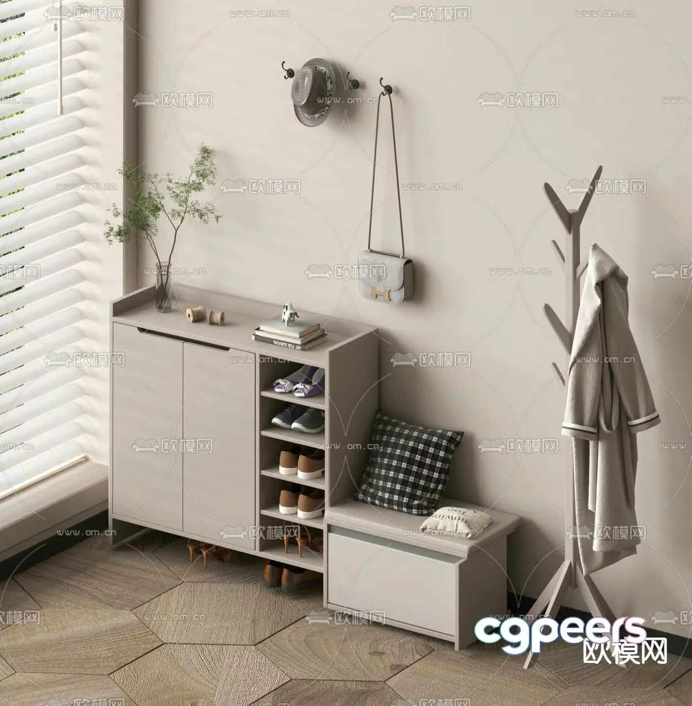 Shoe cabinet low cabinet shoe changing stool 3D model