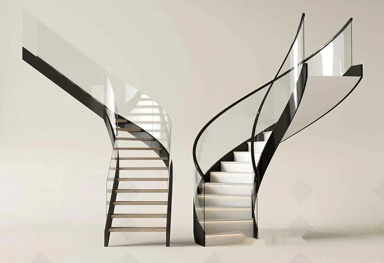 Curved Glass Staircase 3D Model – 13218 – VRAY Render