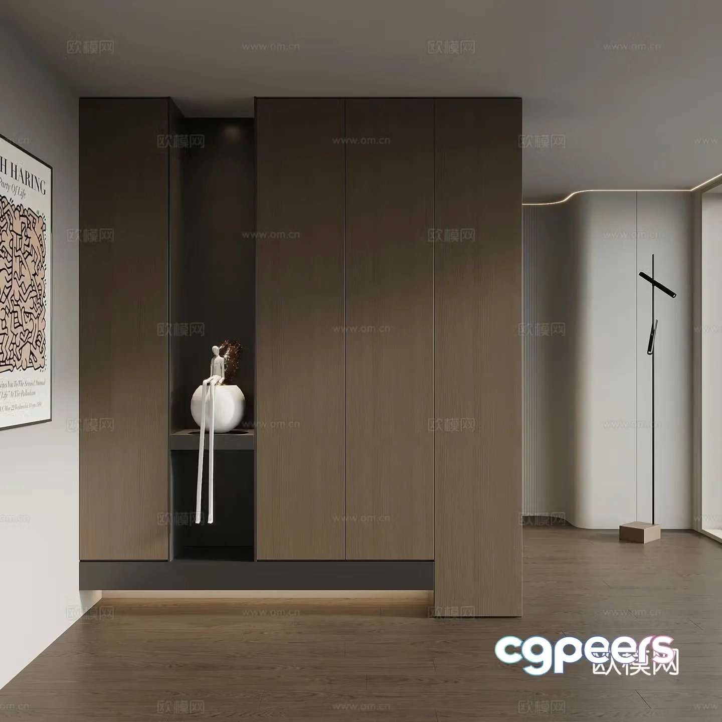 Italian minimalist porch cabinet 3D model of entrance shoe cabinet