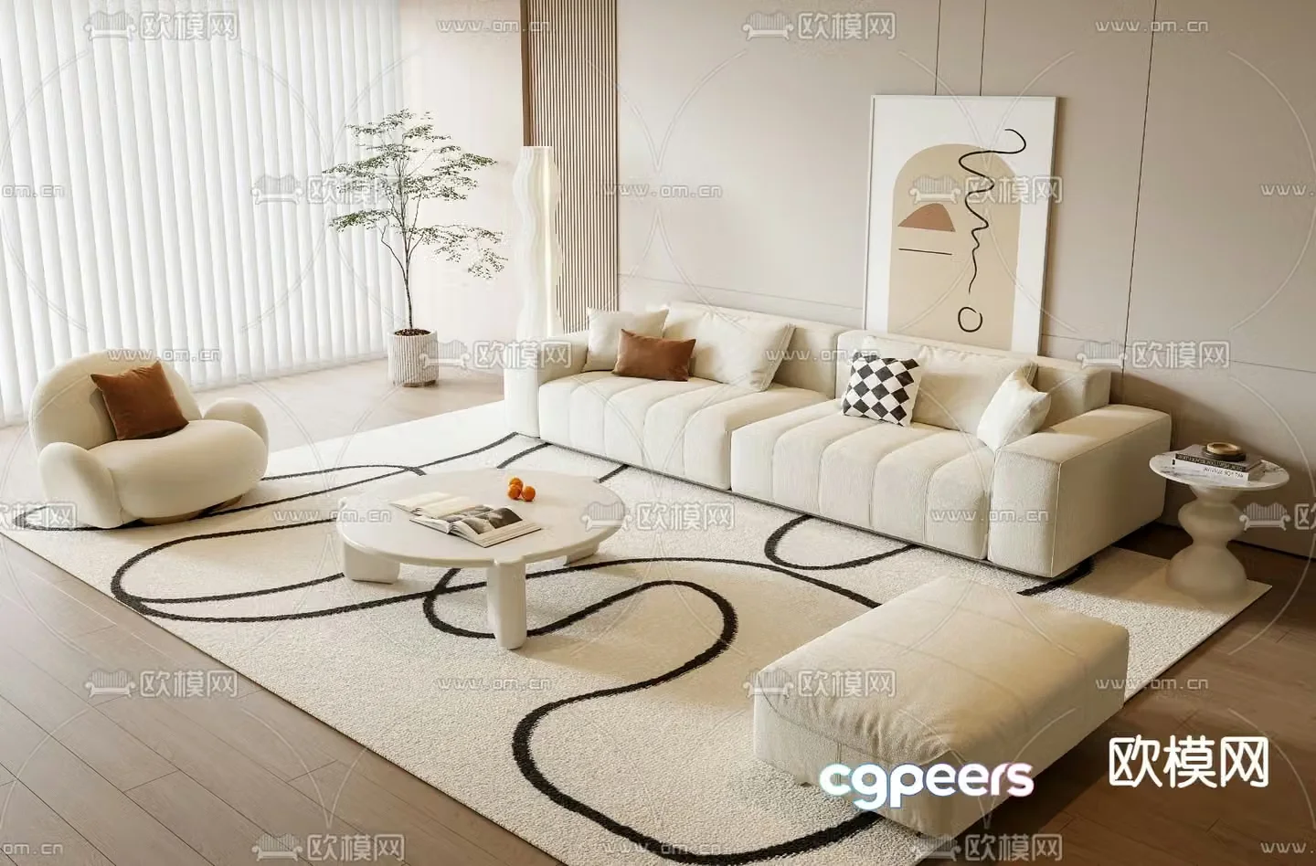 Cream style sofa coffee table 3d model