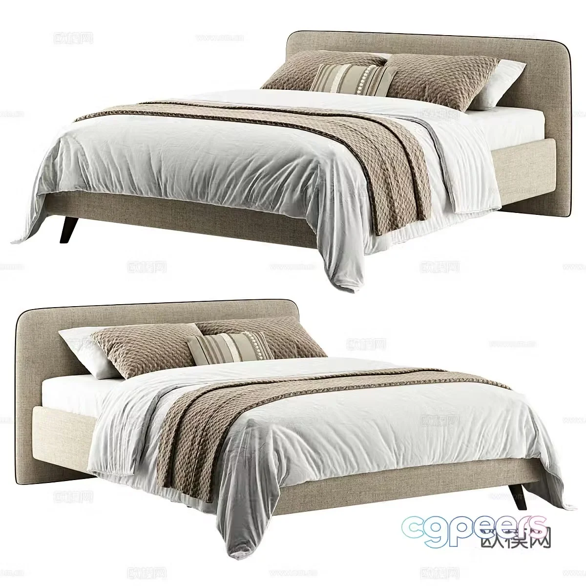 New Chinese style Lyngen fabric double bed 3D model