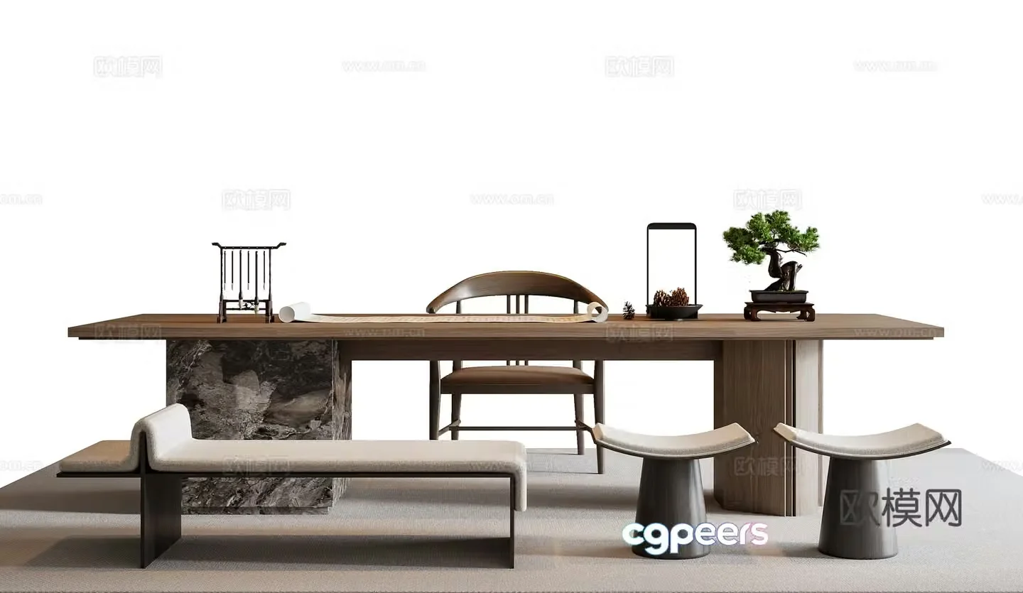 Modern tea table and chair combination 3D model