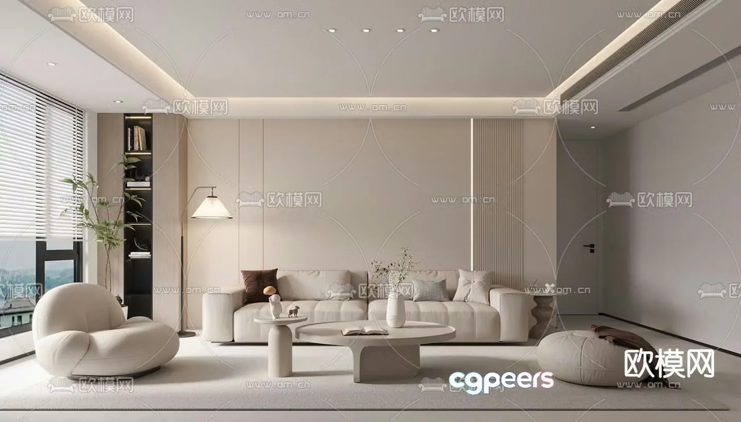 Creamy living room 3d model