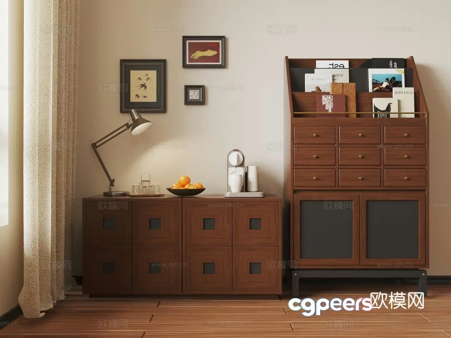 Modern restaurant solid wood dining cabinet side cabinet high and low cabinet 3D model