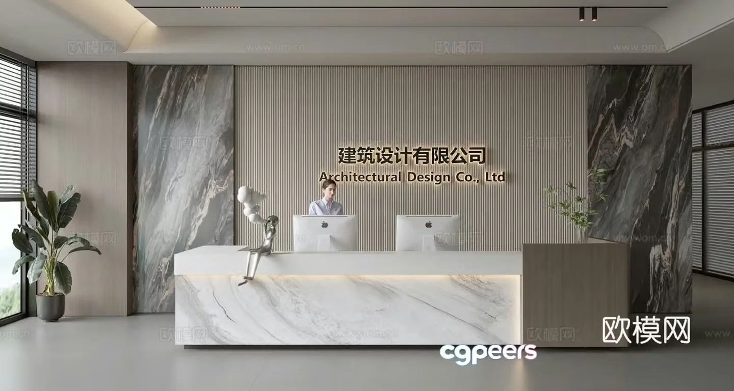 Modern company front desk reception area bar reception desk service desk company front desk background 3D model