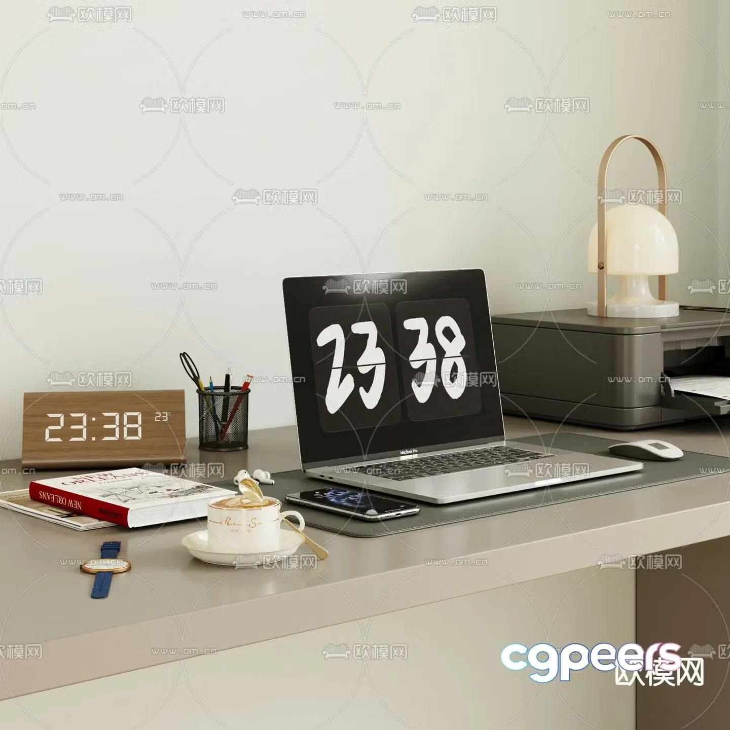 laptop printer office supplies 3d model