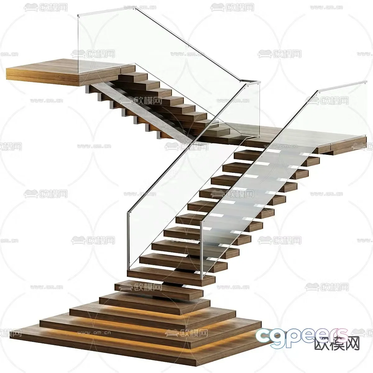 Right angle stairs wooden stairs 3d model