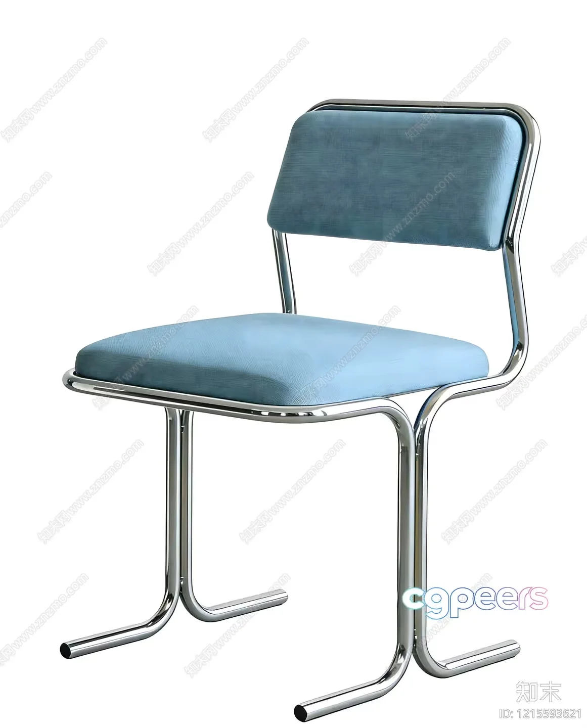 A Metal Chair With A Blue Cushion 3D Model – 12577 – VRAY Render