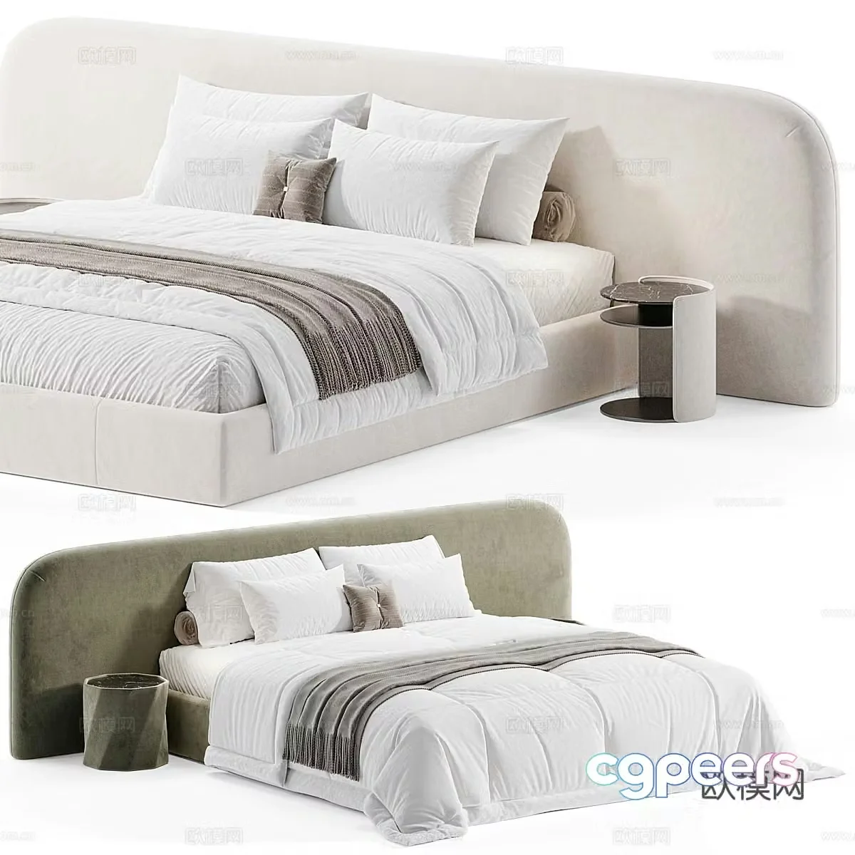 Modern Cream Style New Comfort Fabric Double Bed 3D Model