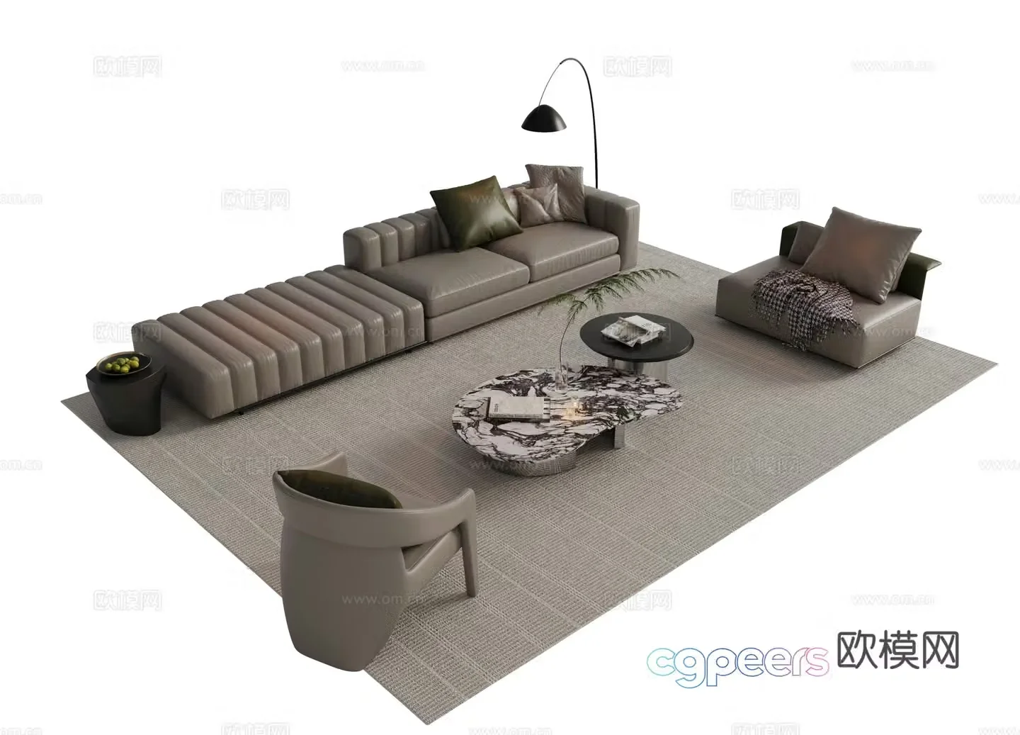 Italian leather sofa combination sofa 3d model