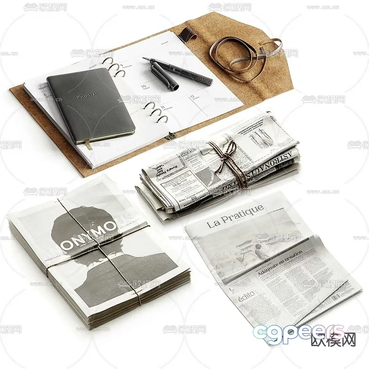 Newspapers books magazines office supplies 3D model