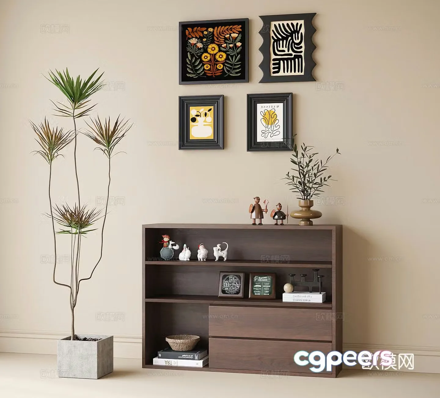 French bookcase low cabinet 3d model
