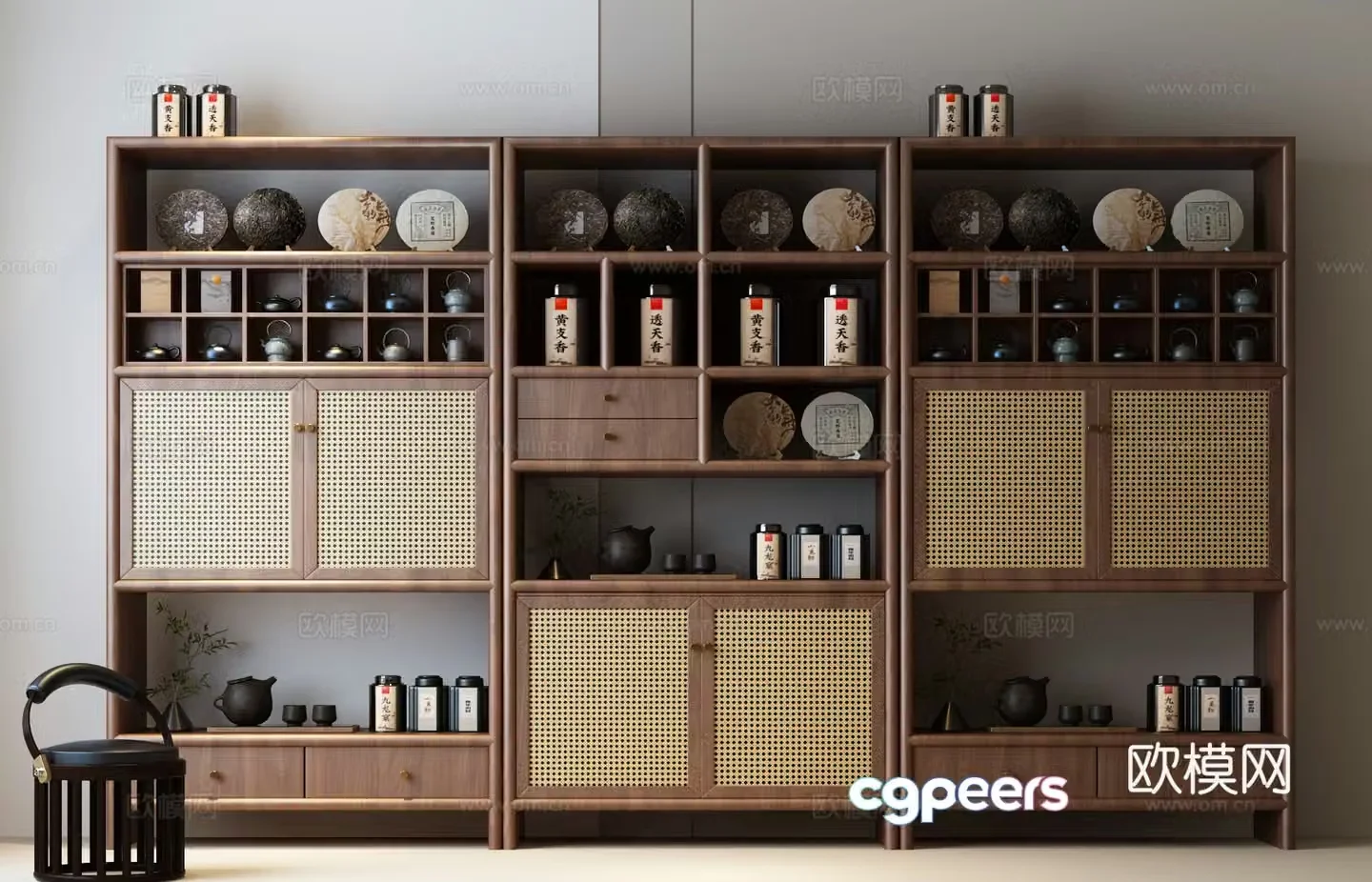New Chinese-style bookcase Song’s bookcase Song’s tea cabinet combination New Chinese-style Song’s bookcase 3D model