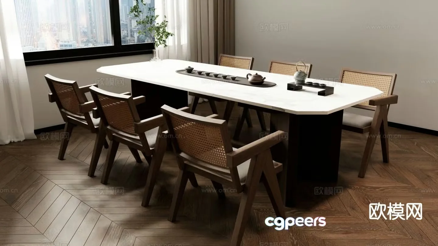 New Chinese tea table and chairs 3d model