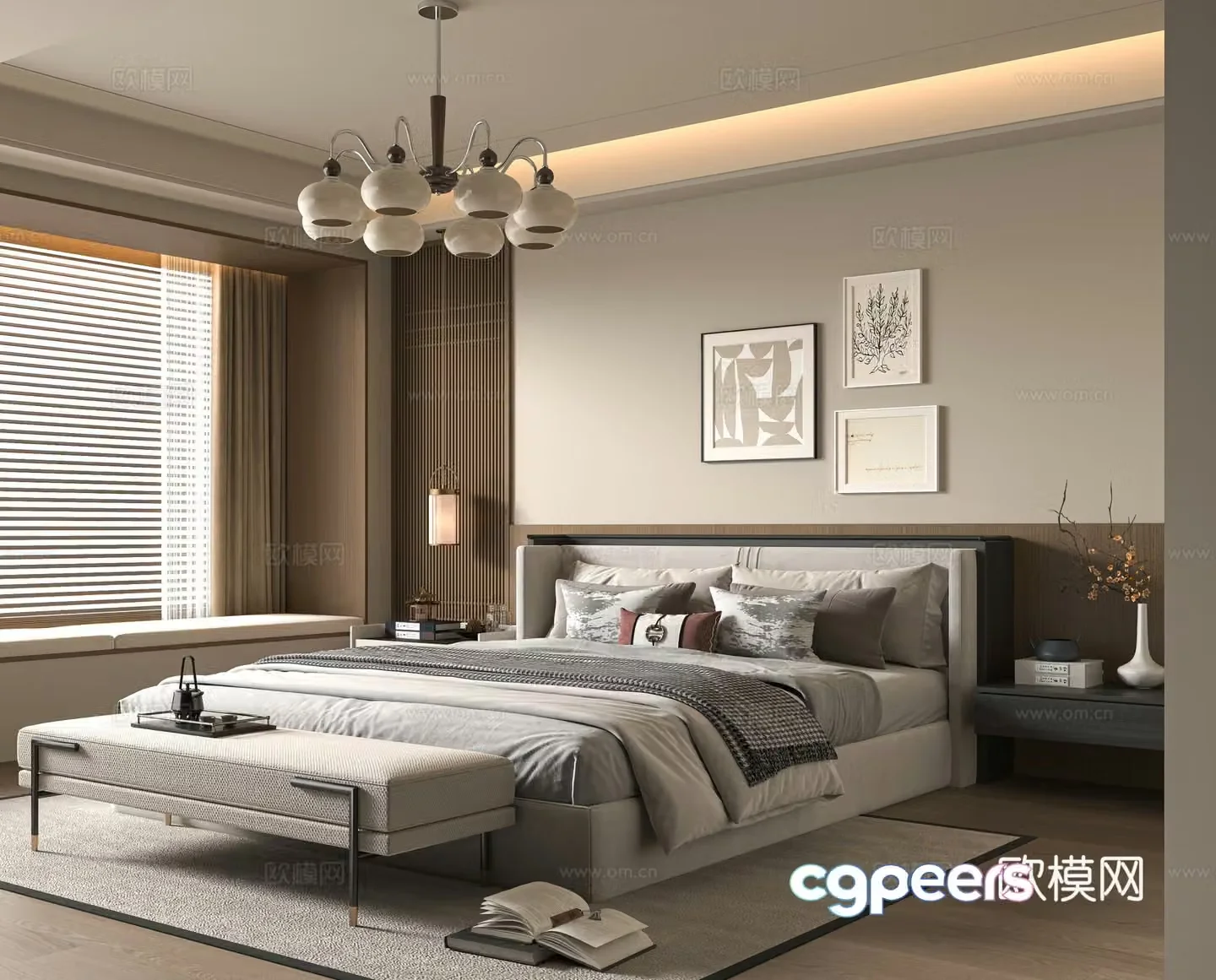New Chinese style double bed 3D model