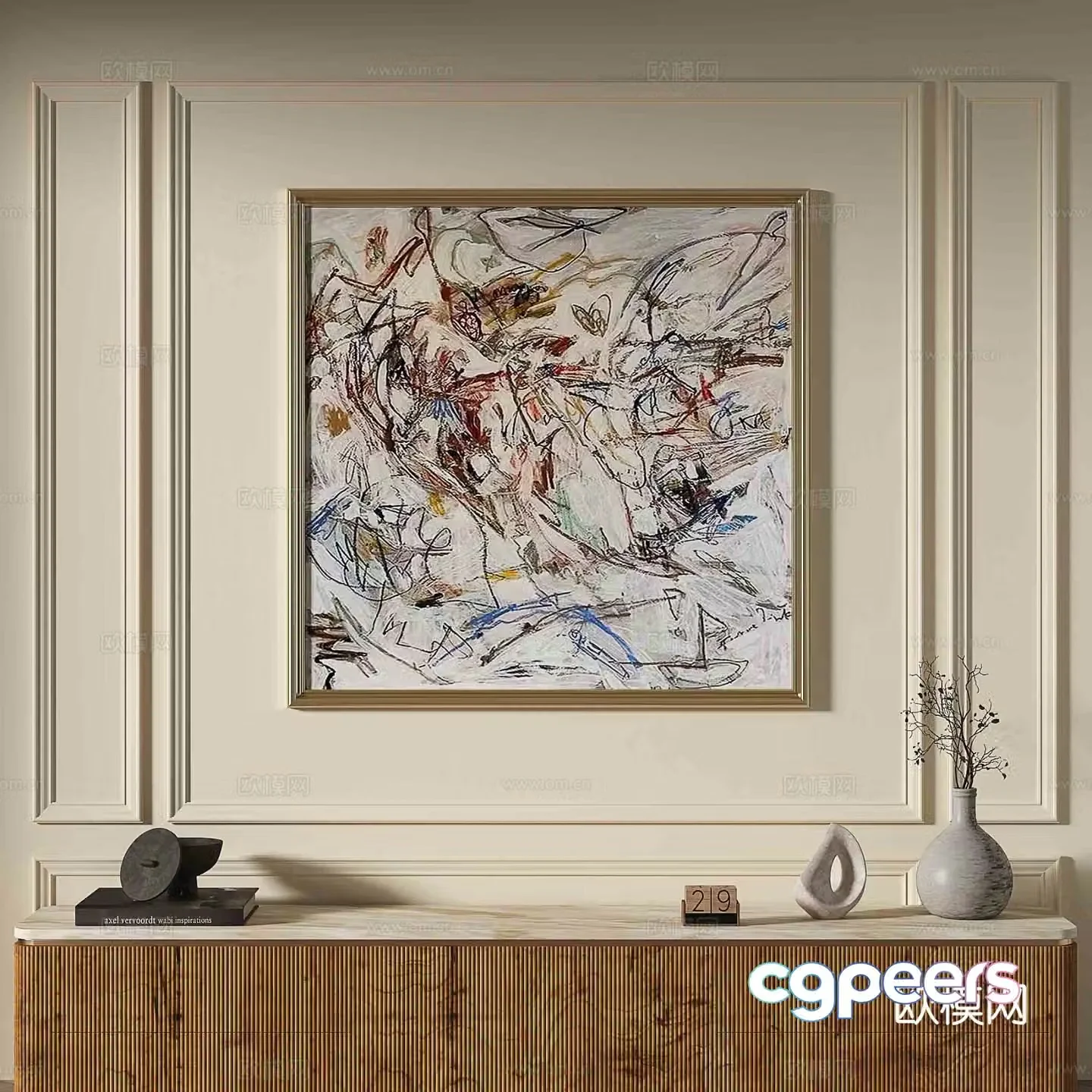 French abstract painting decorative painting 3d model