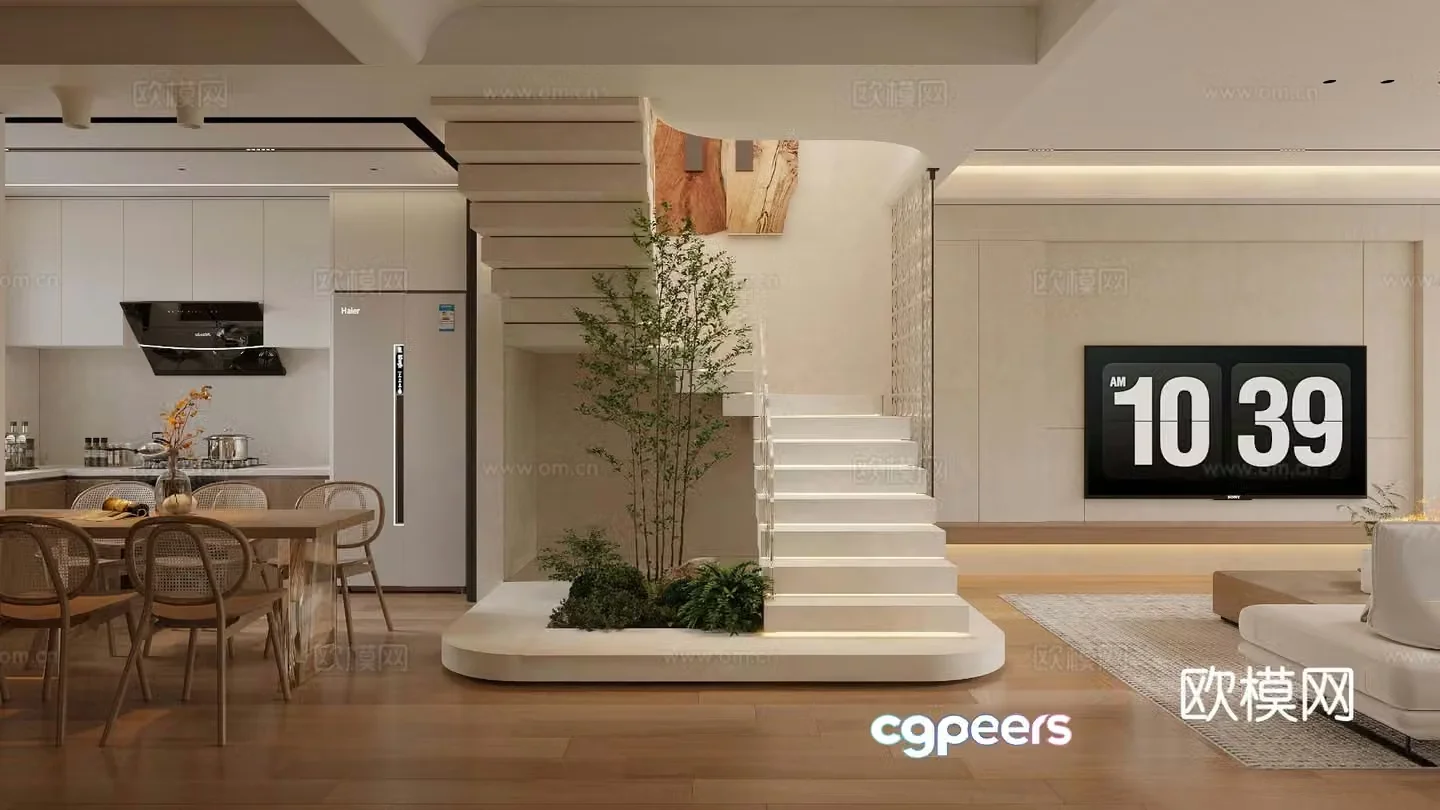Stairwell landscaping handrail staircase 3d model