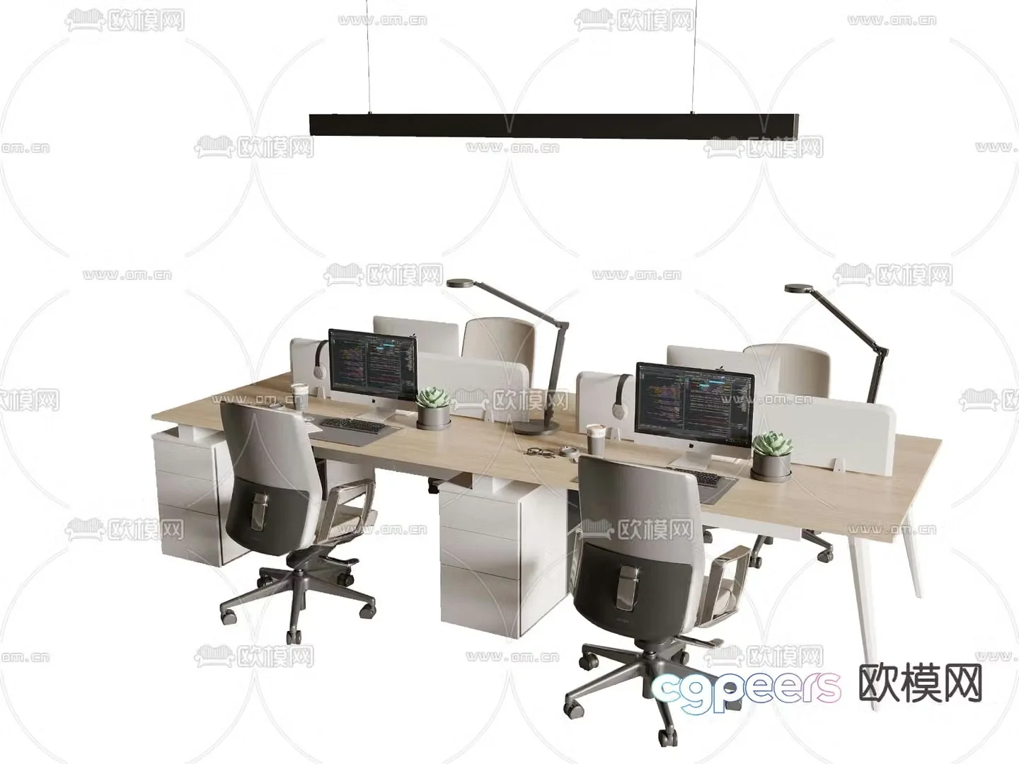 Work station office desk chair screen card position 3d model