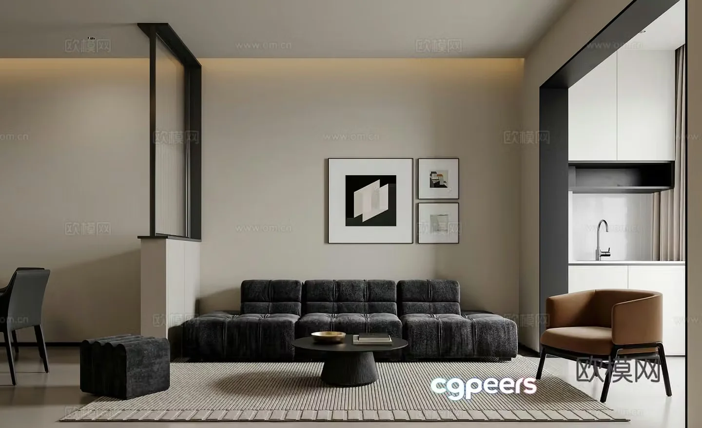 Italian living room modern living room combination sofa leisure chair modern living dining room simple black and white 3d model