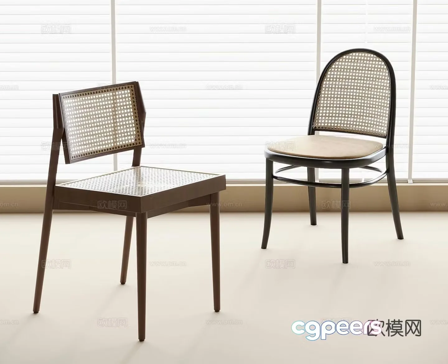 Medieval style chair rattan dining chair 3d model