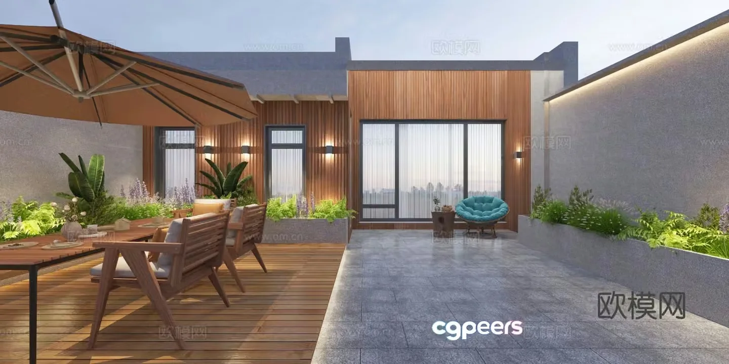 modern roof garden courtyard landscape 3d model