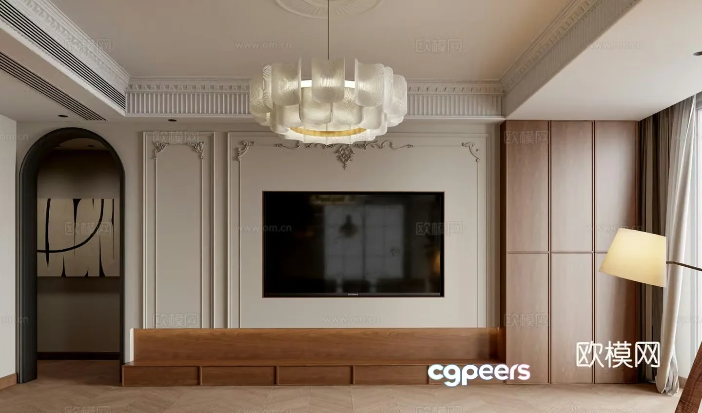 Middle-aged TV wall 3d model