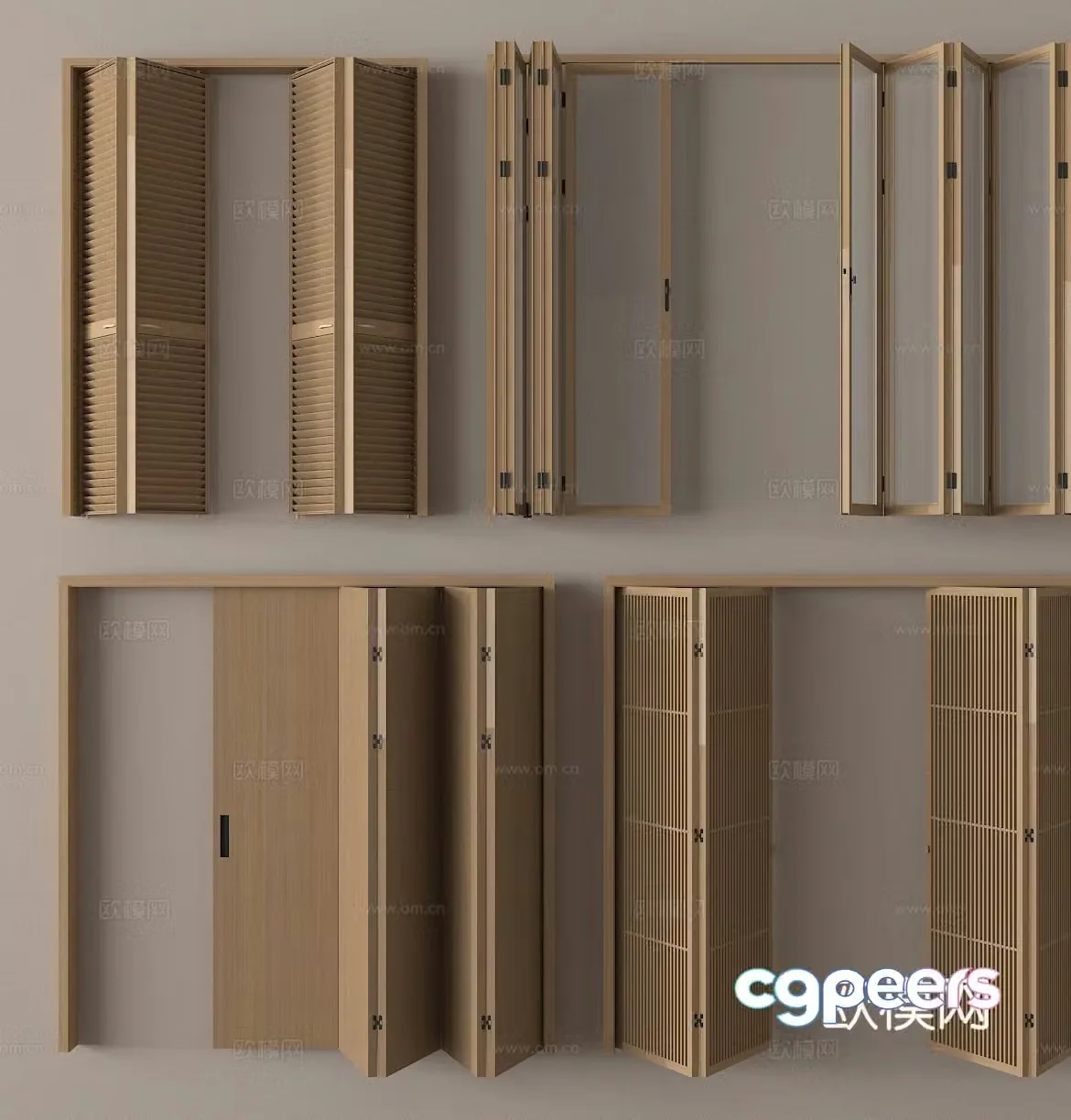 Wabi-sabi folding door sliding door grille door 3d model