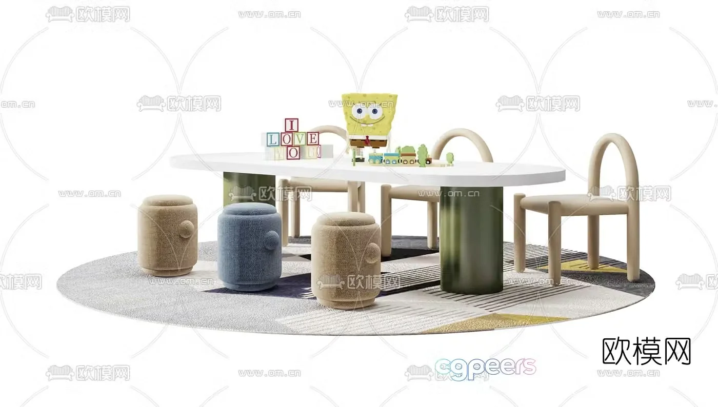 Modern children’s table and chair 3d model