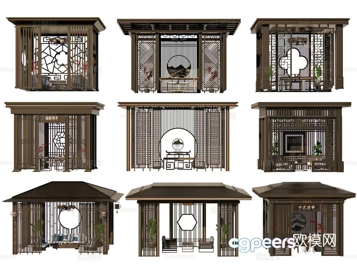 New Chinese style corridor frame pavilion pavilion courtyard pavilion pavilion garden tea pavilion gallery waterside pavilion 3D model