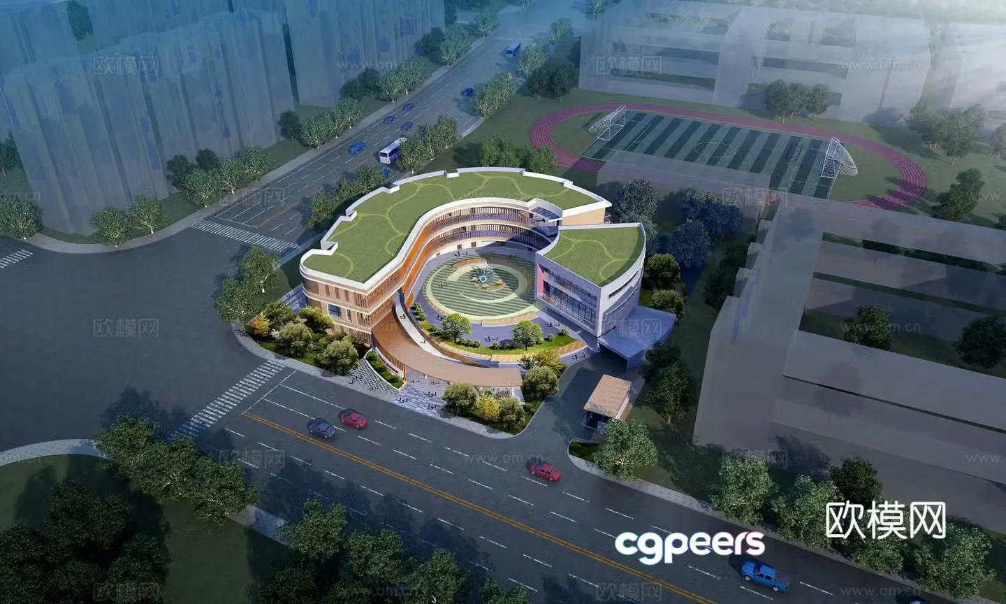 Modern kindergarten bird’s eye -catching 3D model