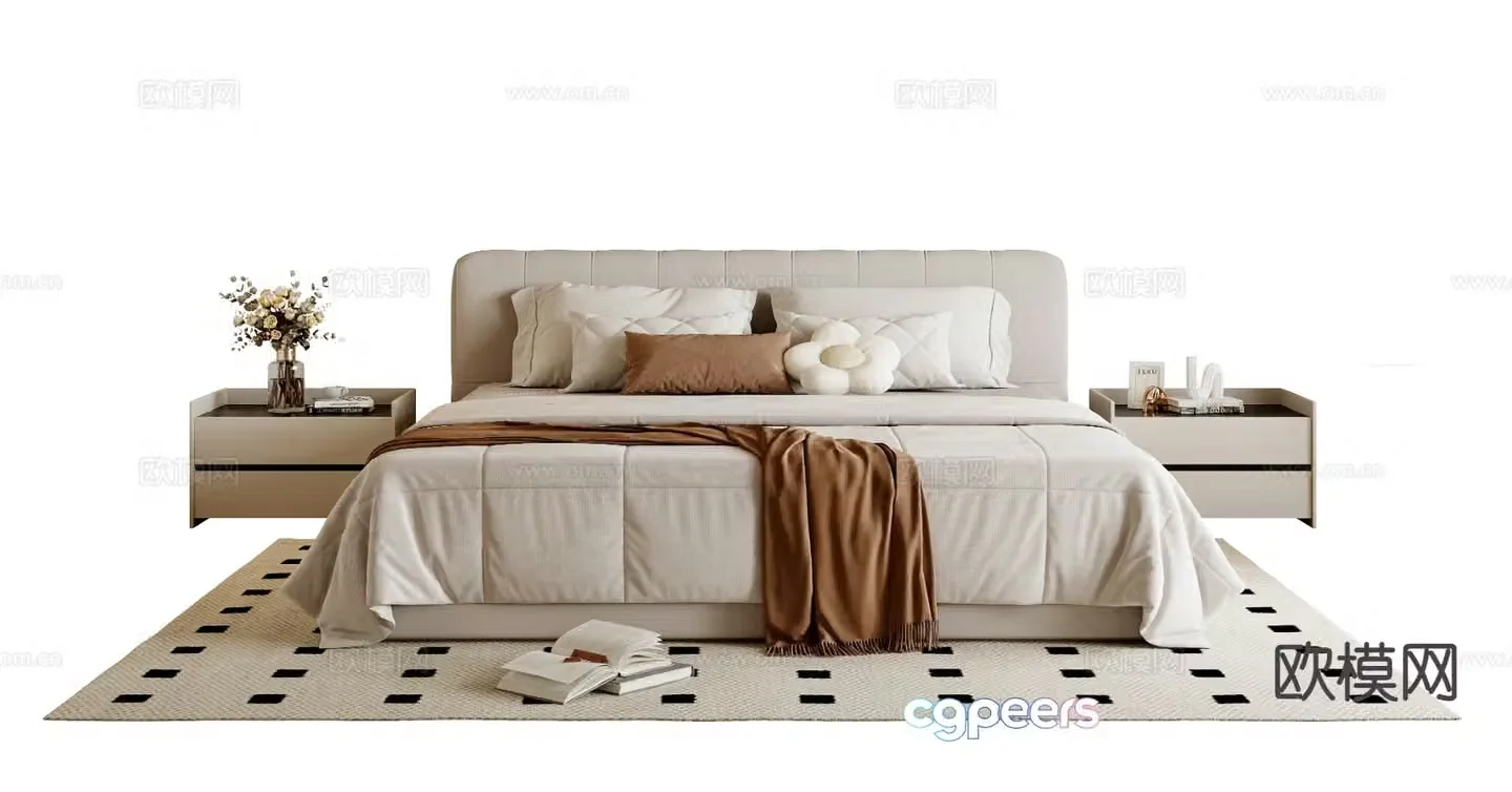 Cream style double bed 3d model