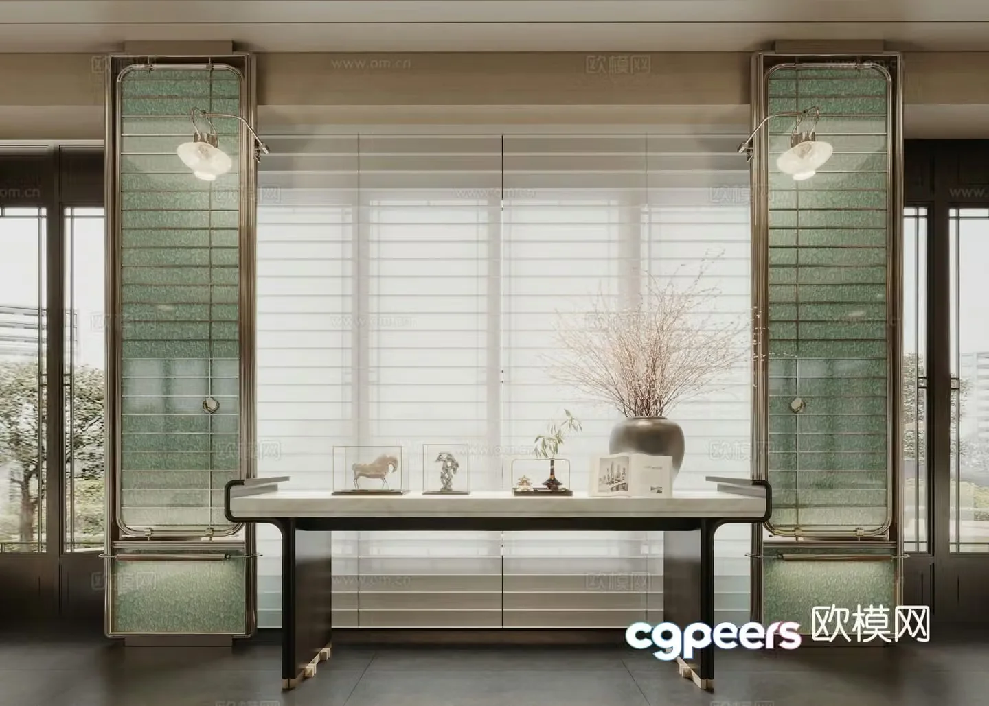 New Chinese-style screen partition end viewing platform 3D model