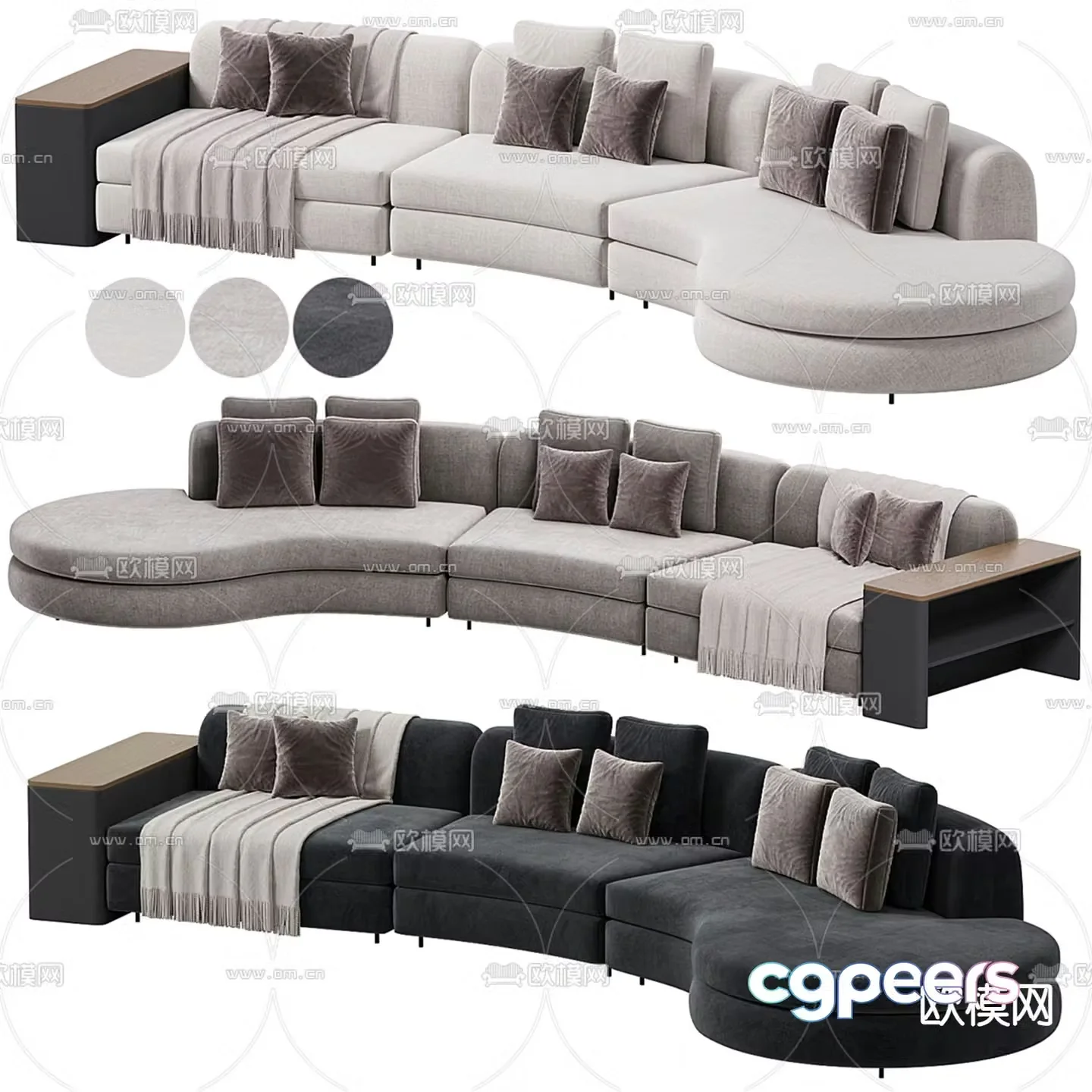 edo multi-person sofa curved sofa 3d model