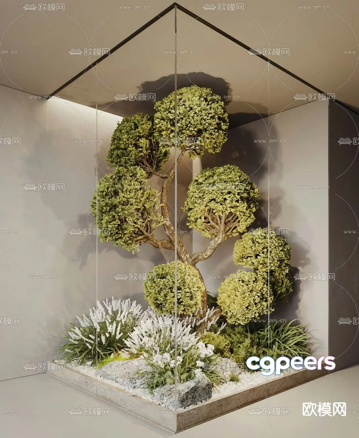 Glass landscape plant pile indoor landscaping 3d model