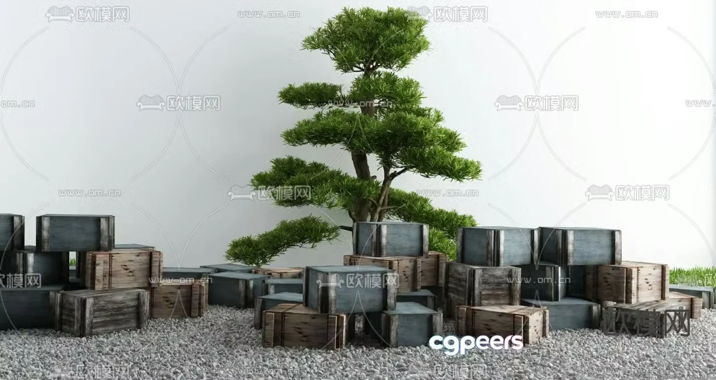 Courtyard landscape sketch wooden box sketch 3D model