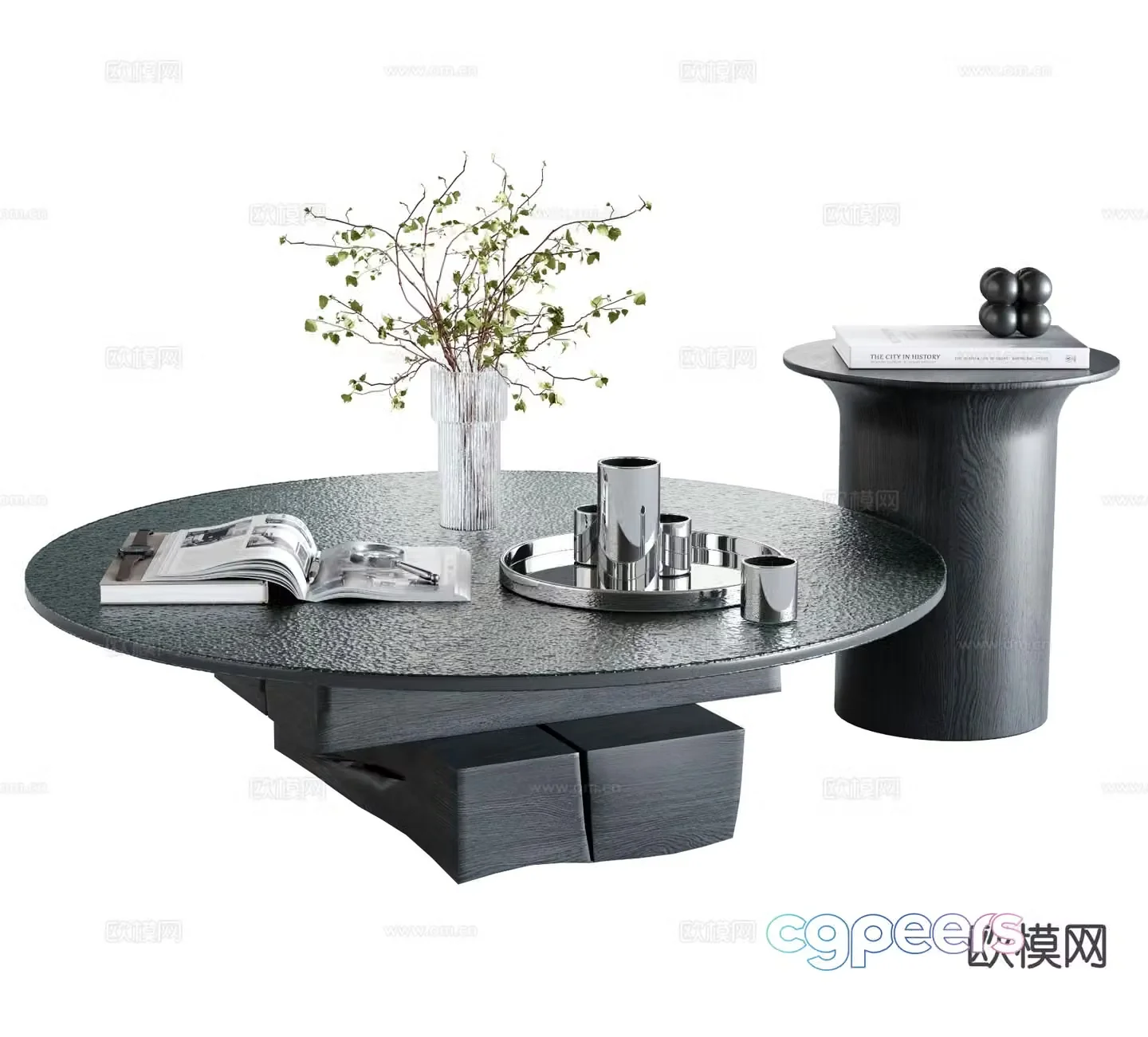 Modern double coffee table round coffee table 3d model