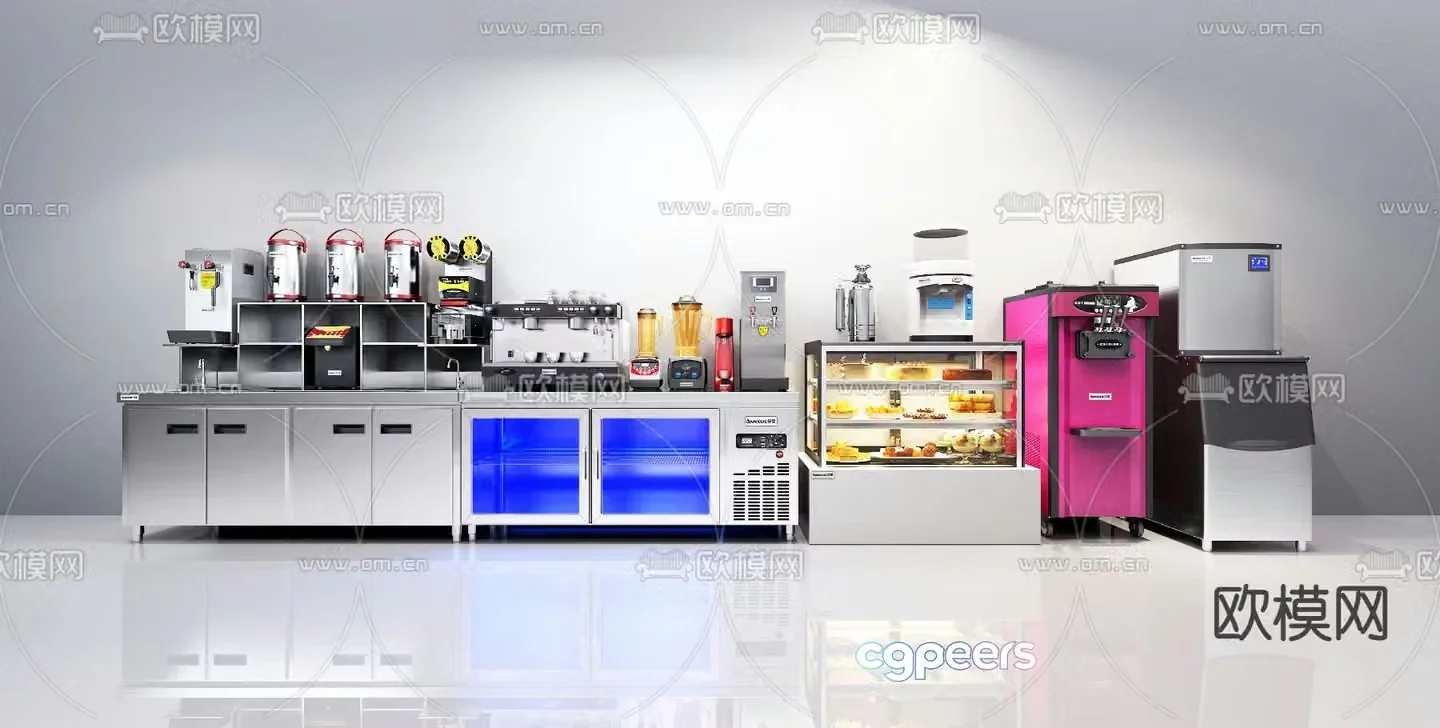 Milk tea shop operating table ice maker juicer 3d model