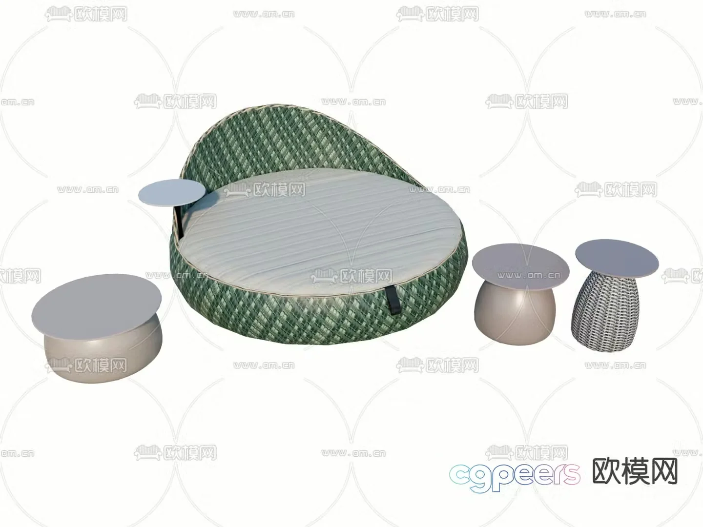 Rattan round bed table 3d model