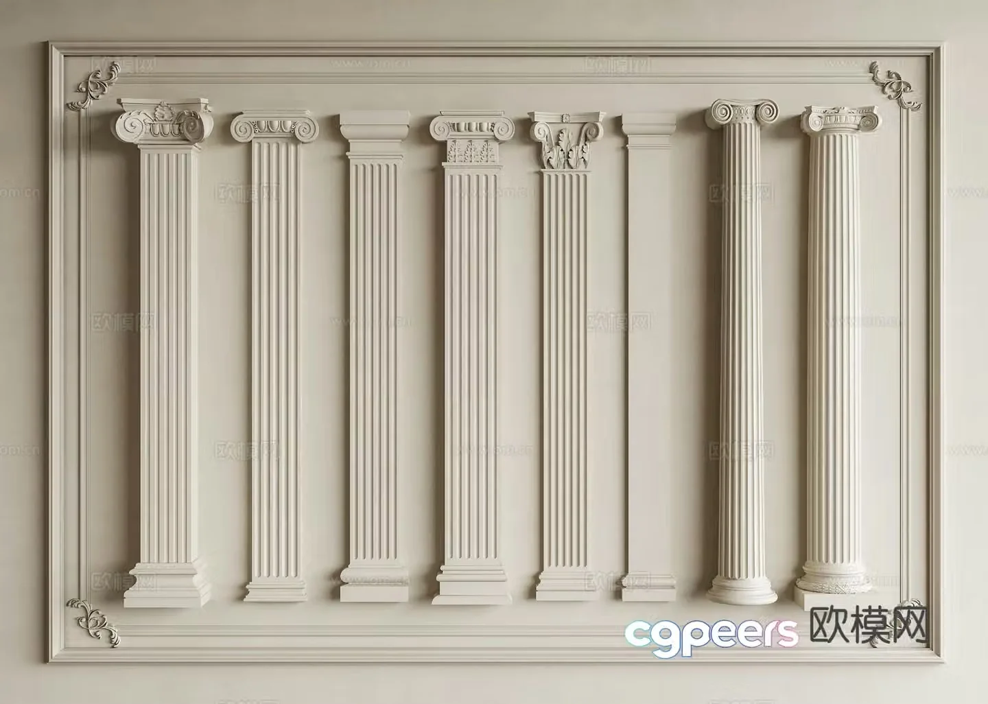 French column Roman column Square column Cylinder Cylinder Cylinder Carved column Gypsum component Stone column 3D model