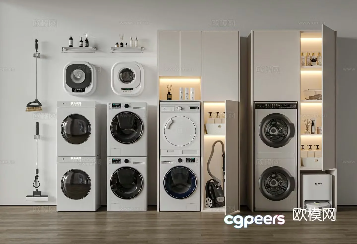 Modern washing machine cabinet washing machine dryer bathroom supplies drum washing machine balcony cabinet 3d model