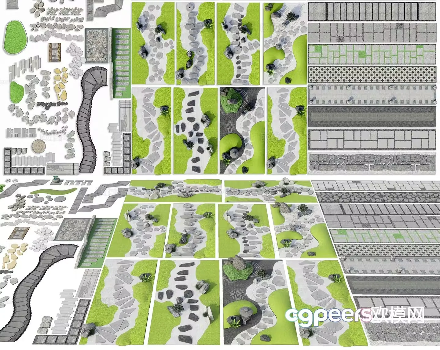 New Chinese style Tingbu micro terrain garden road paving 3D model