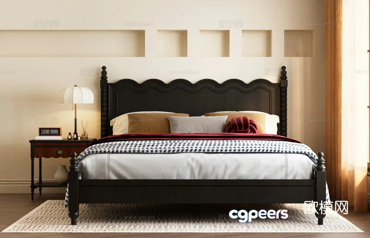 French double bed 3d model
