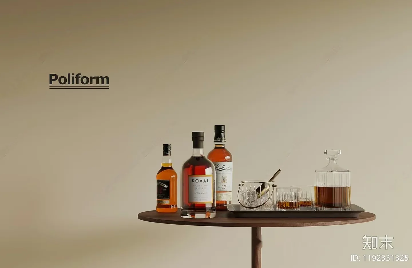 A Table With Bottles And Glasses On It 3D Model – 2945 – VRAY Render